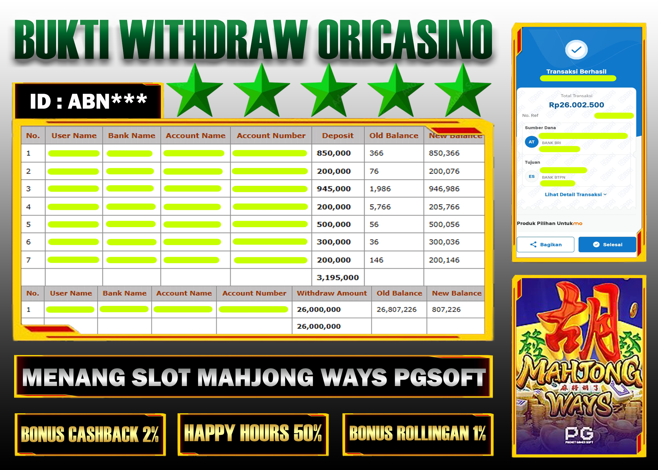 BUKTI KEMENANGAN SLOT MAHJ0NG W4YS PR0VIDER PGS0FT